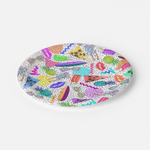 Prato De Papel Teste padrão retro da colagem da praia do verão