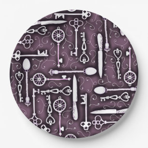 Prato De Papel Teste padrão roxo de Steampunk do vintage de faca