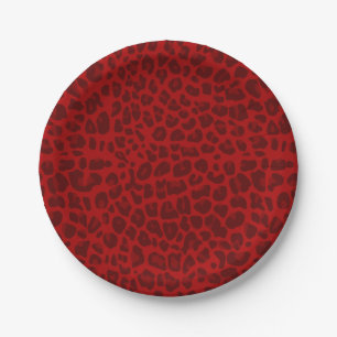 Prato De Papel Teste padrão vermelho do impressão do leopardo