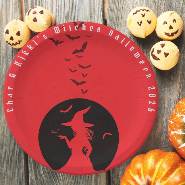 Prato De Papel Testemunhas só de papel do Halloween (Witches Only Halloween Party Paper Plates)