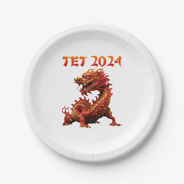 Prato De Papel Tet 2024 Year of the Dragon Vietnamese New Year (Frente)
