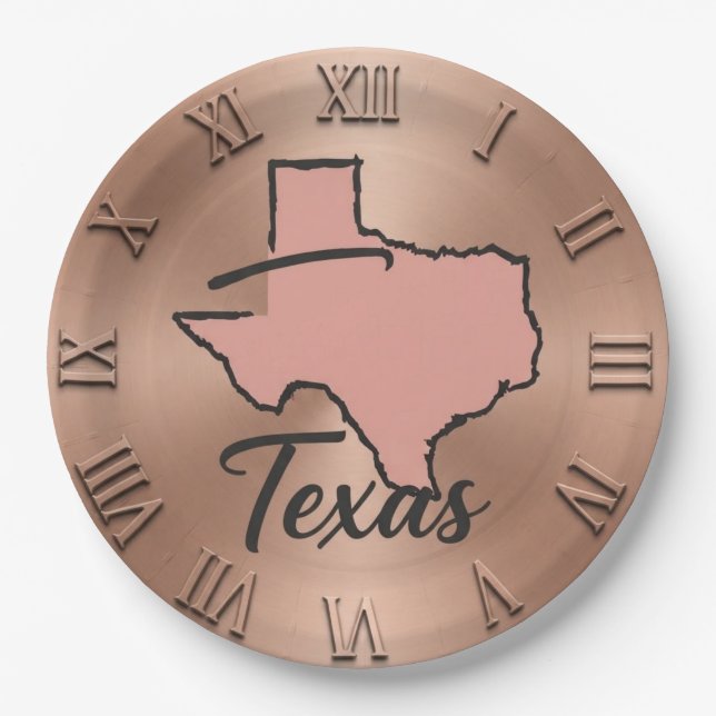 Prato De Papel Texas Minimalist Copper Map  (Frente)