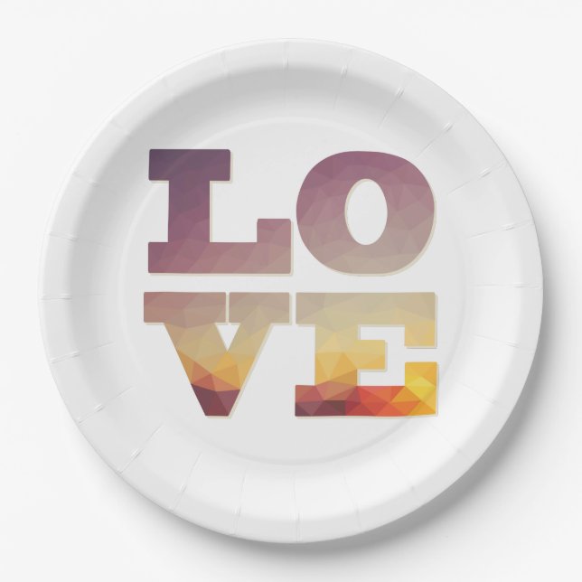 Prato De Papel Texto de amor roxo/laranja/amarelo (Frente)