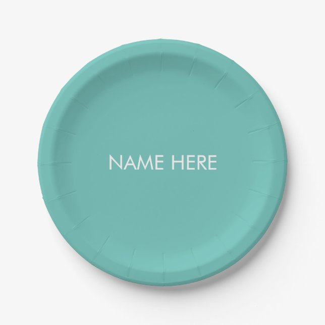 Prato De Papel Texto de nome personalizado - mínimo branco de cor (Frente)