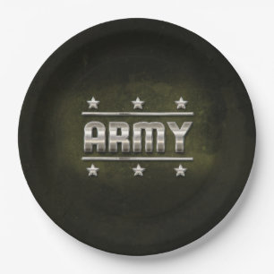 Prato De Papel Texto do Exército Metálico