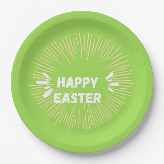 Prato De Papel Texto do felz pascoa em verde (Frente)