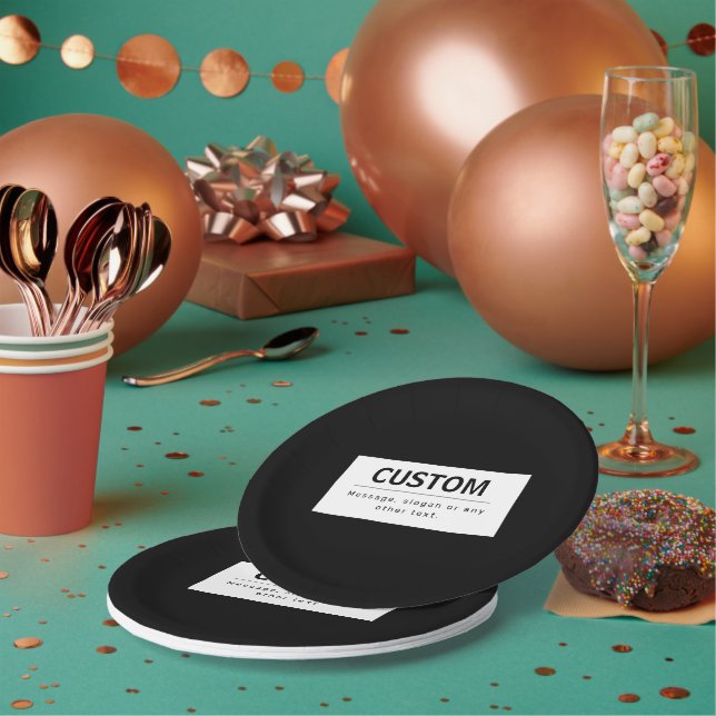 Prato De Papel Texto Editável Moderno Negrito | Preto & Branco (Múltiplo)