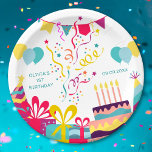 Prato De Papel Texto Personalizado de Festa de aniversário Colori<br><div class="desc">Personalize o texto e crie facilmente a sua placa de papel de festa de aniversário personalizada. Clique em EDIT (EDITAR) e selecione um texto para alterar a cor do texto. Você também pode TRANSFERIR este DESIGN em outros produtos do Zazzle e ajustá-lo ao ajustado da maioria dos itens do Zazzle....</div>