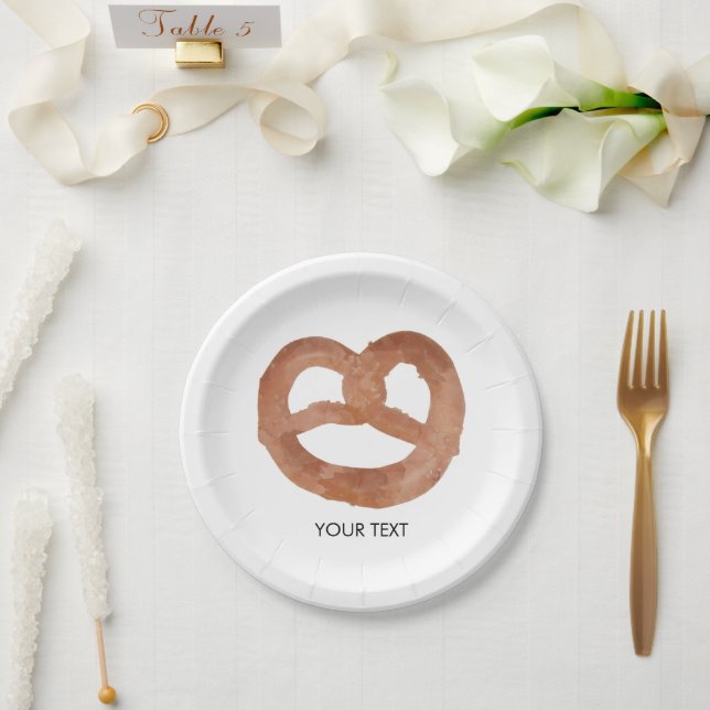 Prato De Papel Texto Personalizado de Pretzel Suave Salgado (Casamento)