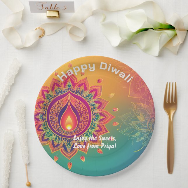 Prato De Papel Texto personalizado, Diwali Delight Plate (Casamento)