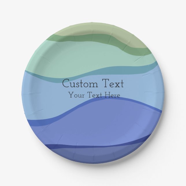 Prato De Papel Texto Personalizado do Design Oceano Ondas do Mar (Frente)