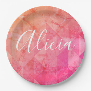 Prato De Papel Texto personalizado do nome cor laranja rosa cor l