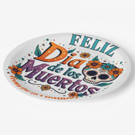 Prato De Papel 💀 🎉 Texto personalizado, Feliz Día de los Muerto