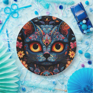 Prato De Papel Texto personalizado 💀 😺 Gato De Los Muertos