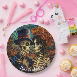 Prato De Papel Texto personalizado 💀 La Calavera Catrina com flo