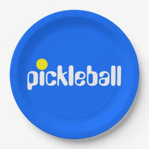 Prato De Papel TEXTO PICKLEBALL Azul Brilhante Retro Legal