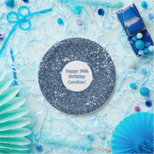 Prato De Papel Textura Azul Escura Com Texto Personalizado
