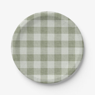 Prato De Papel Textura de Linho Xadrez Búfalo em Gingham Verde Sa