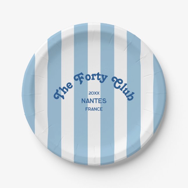 Prato De Papel The Forty Club Blue Stripe 40th Birthday Round (Frente)