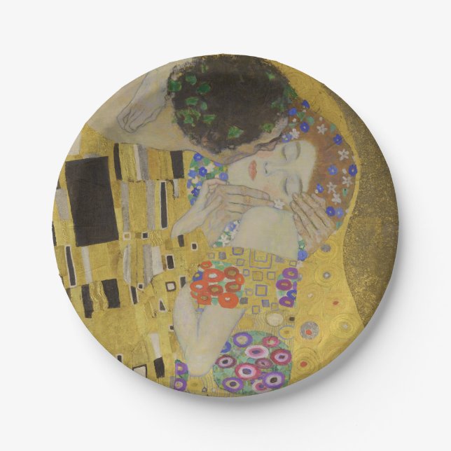 Prato De Papel The Kiss, Art Nouveau Oil Painting, Gustav Klimt (Frente)