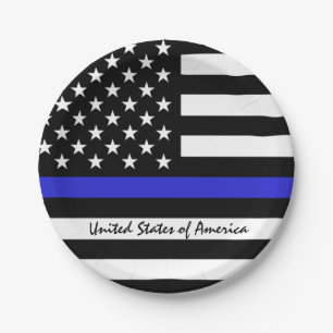 Prato De Papel Thin Blue Line e polícia de bandeira americana / 