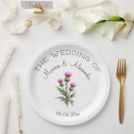Prato De Papel Thistle Floral Scottish Watercolor Wedding Party