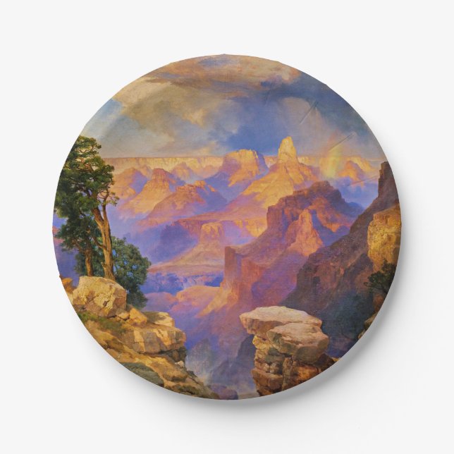 Prato De Papel Thomas Moran art, Grand Canyon com arco-íris (Frente)