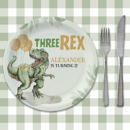 Prato De Papel Three Rex - Birthday Boy 3rd with Dinosaur Theme