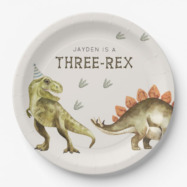 Prato De Papel Three-Rex Dinosaur T-rex 3rd Birthday (Frente)