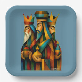 Prato De Papel Three Wise Men Abstract Nativity Art 
