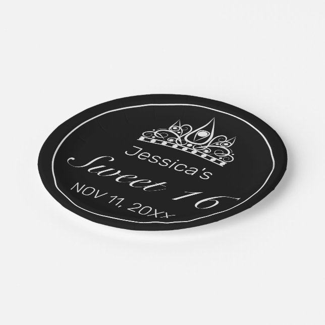Prato De Papel Tiara Moderno Mínimo Negro Negro Branco 16 (Inclinado)