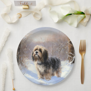 Prato De Papel Tibetan Terrier Deixe Nevar Natal