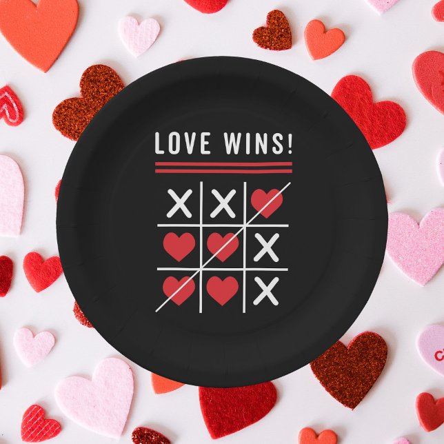 Prato De Papel Tic Tac Toe Love Wins Birthday Valentine's Day (Criador carregado)