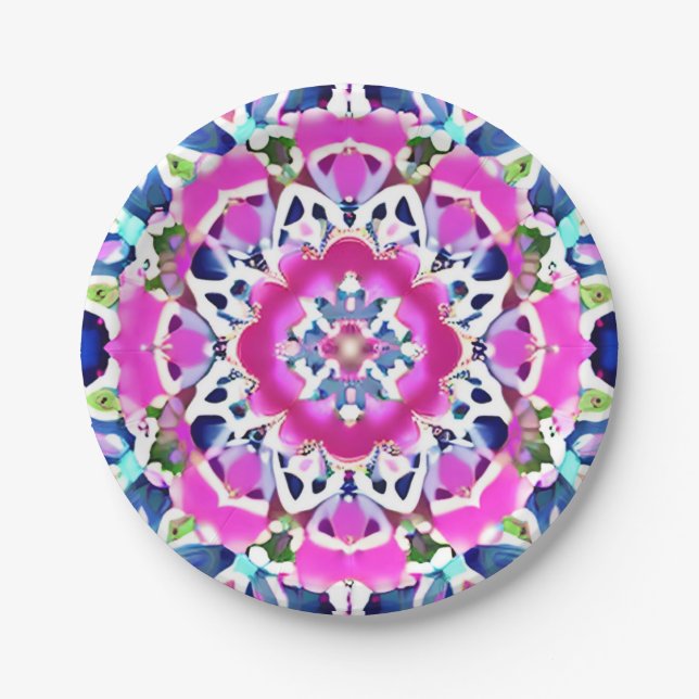 Prato De Papel Tie Dye Mandala Padrão Denim Azul e Rosa (Frente)