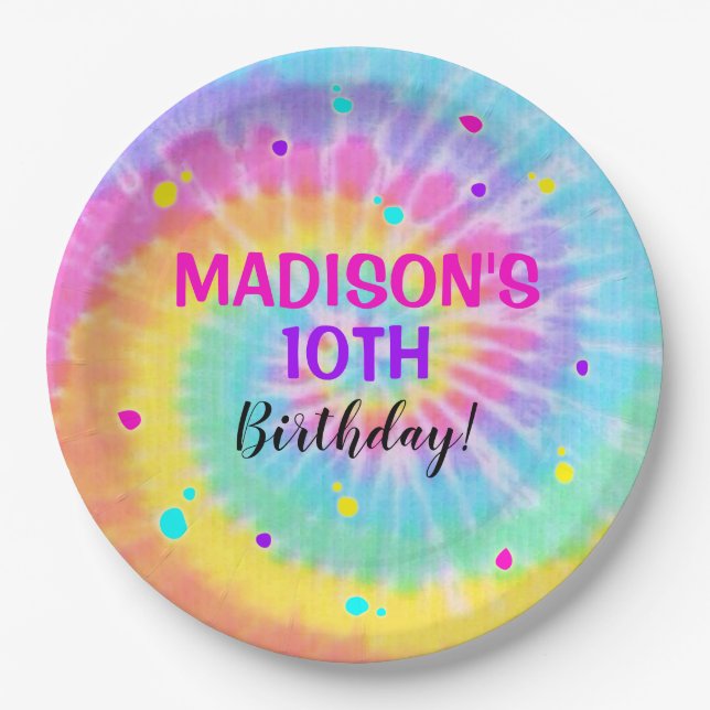 Prato De Papel Tie Dye Paper Coloca Rainbow Tie Dye (Frente)