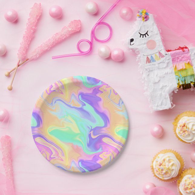 Prato De Papel Tie Dye Swirl Marble Retro Groovy (Festa)