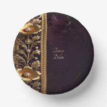 Tigela de Papel com Ornamento Floral Dourado e Pér