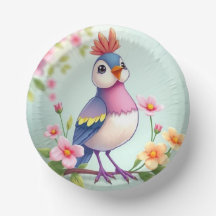 Tigela de Papel Floral Pássaro Azul Rosa Fofa