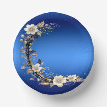 Tigelas de Papel com Enfeite Floral Azul Branco