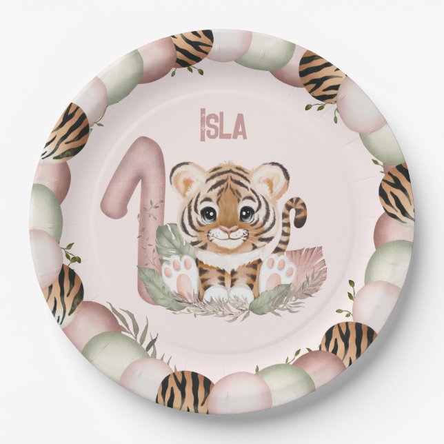 Prato De Papel Tiger Wild One Girl Pink Paper Plate (Frente)