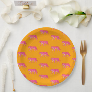 Prato De Papel Tigre Rosa Quente no Padrão Laranja Laranja Negrit