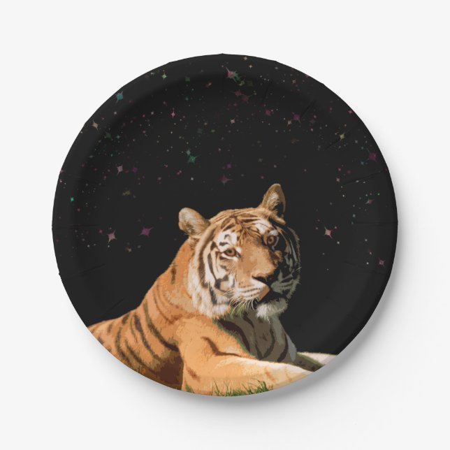 Prato De Papel Tigre sob a placa de papel das estrelas (Frente)