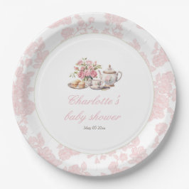 Prato De Papel Time for Tea Elegant Pink Floral Toile