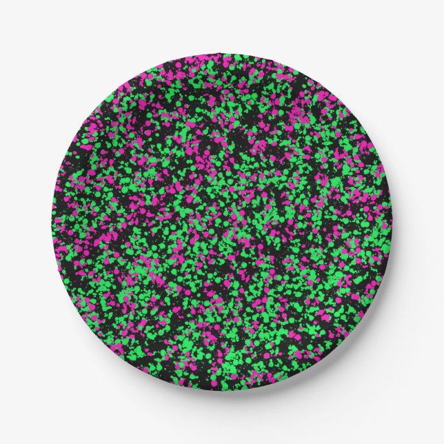 Prato De Papel Tinta borrifada verde rosa (Frente)