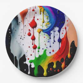 Prato De Papel Tinta Neon Colorida Goteja Salpico 3d