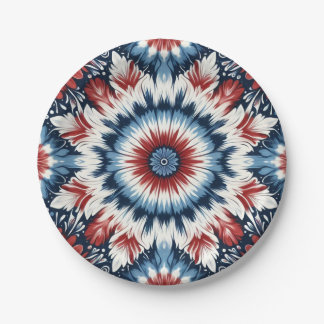 Prato De Papel Tinta Tie-dye Vermelha, Branca e Azul