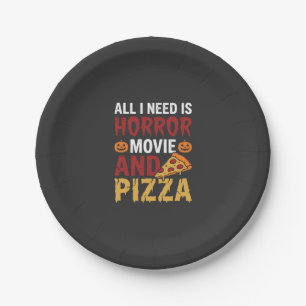 Prato De Papel Tipografia de Filme de Terror e Pizza de Halloween