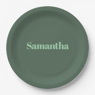 Prato De Papel Tipografia de Nome Personalizado Elegante |verde s