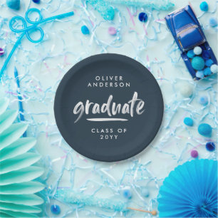 Prato De Papel tipografia de roteiro moderno azul-marinho graduaç