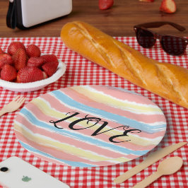 Prato De Papel Tipografia do Amor Cor Azul Cor-de-Amarelo Cor-de-